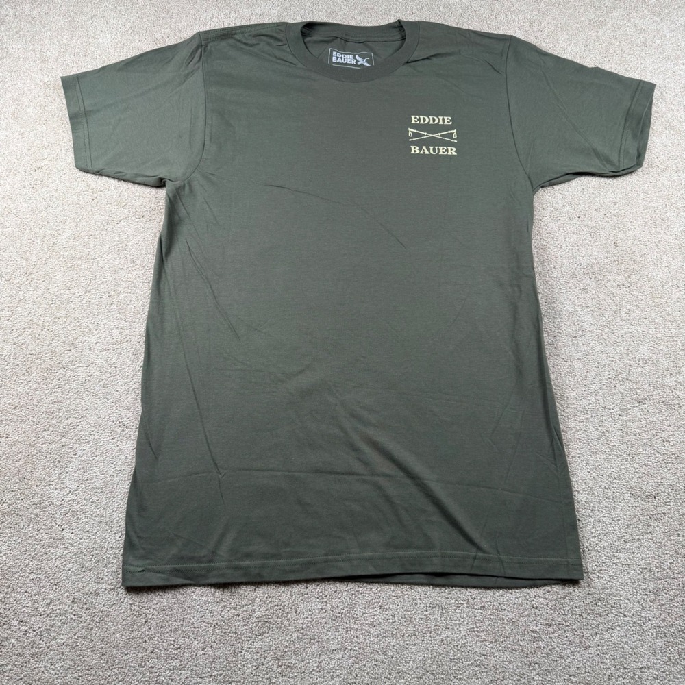 Eddie Bauer Mens Medium Green Graphic T-Shirt Outdoor Outfitters Hiking Backpack